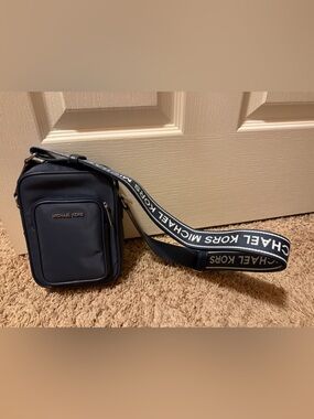 Michael Kors Navy Crossbody Belt Bag with Logo Webbing Strap